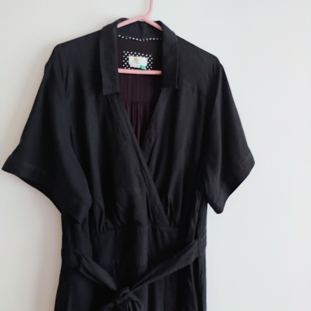 Anthropologie Black Janae Maxi Dress Lined Linen Blend Pockets Brunch Tea 3X - Picture 5 of 16